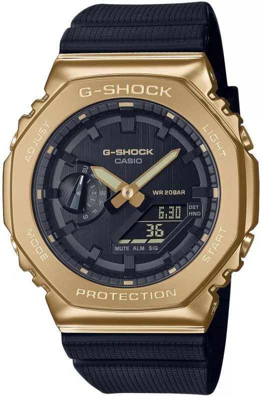 CASIO G-Shock Gold Stainless Steel-Carbon Core Guard Anadigi Multifunction 45mm Rubber Strap GM-2100G-1A9ER
