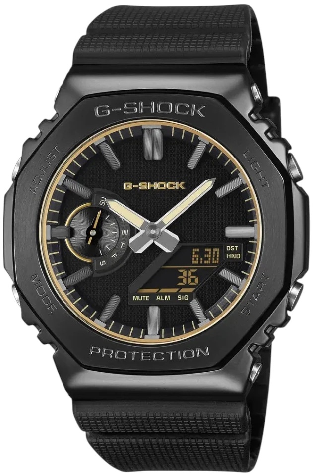 CASIO G-Shock Black Stainless Steel-Carbon Core Guard Anadigi Multifunction 45mm Rubber Strap GM-2100LXB-1A9ER