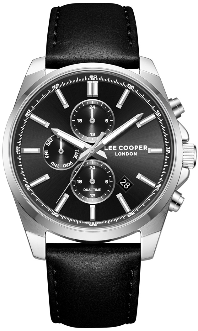 LEE COOPER Casual Multifunction 42mm Silver Super Metal Leather Strap LC08354.351