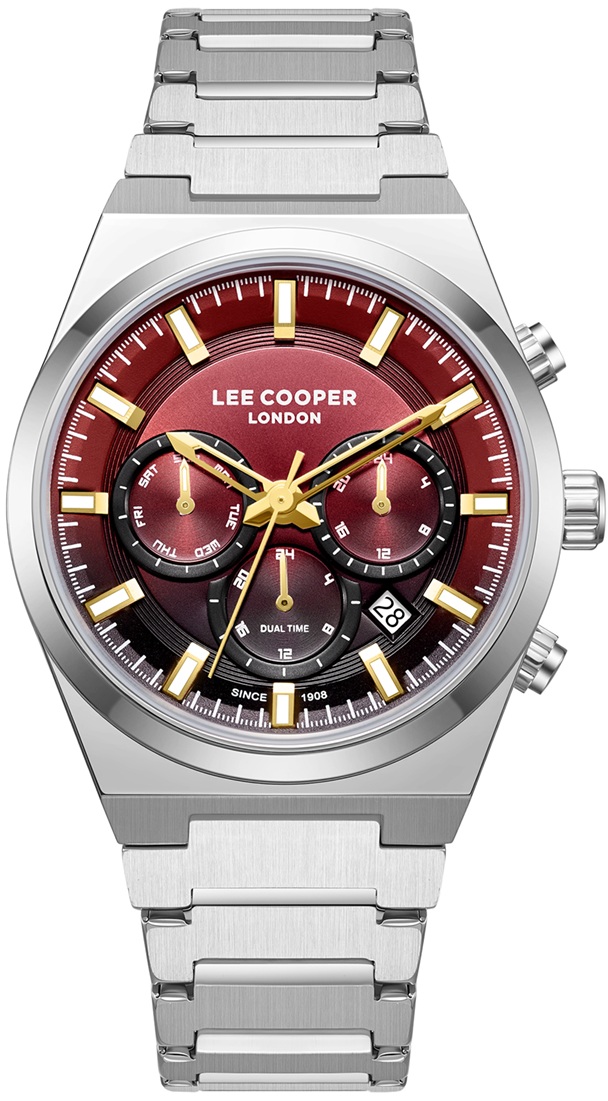 LEE COOPER Casual Dual Time Multifunction 41mm Silver Stainless Steel Bracelet LC08447.380