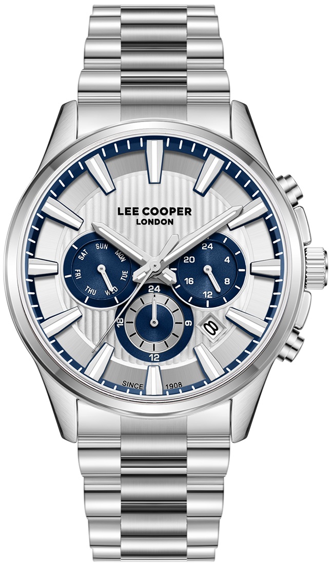 LEE COOPER Casual Dual Time Multifunction 43mm Silver Stainless Steel Bracelet LC08216.330